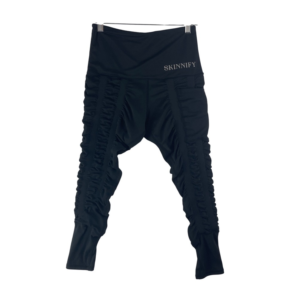 SKINNIFY Ruched High Waisted Leggings S Resistance Band Black Athleisure Pocket